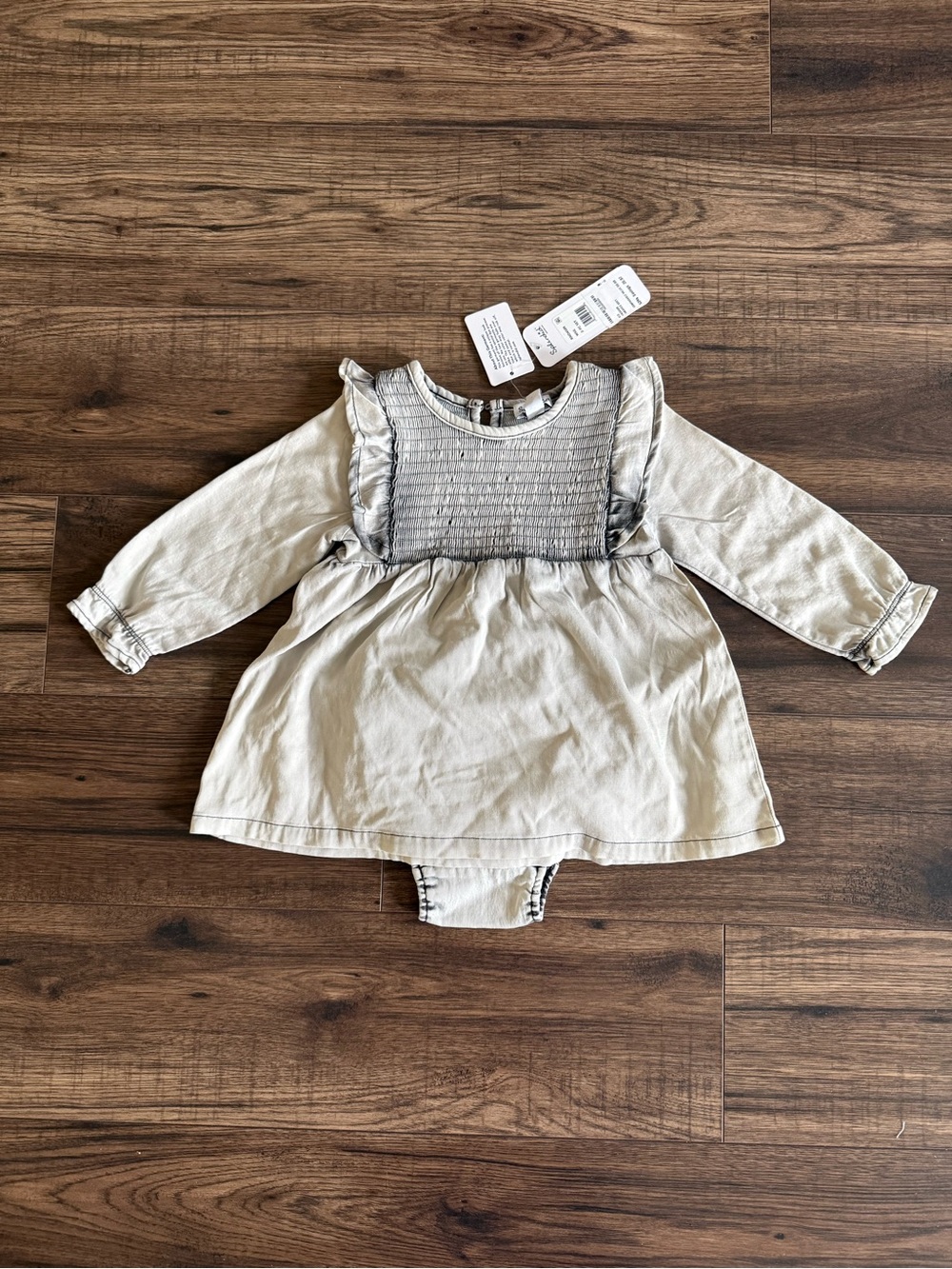 Splendid Neutral Smocked Long-Sleeve Dress with Bloomer - Beige